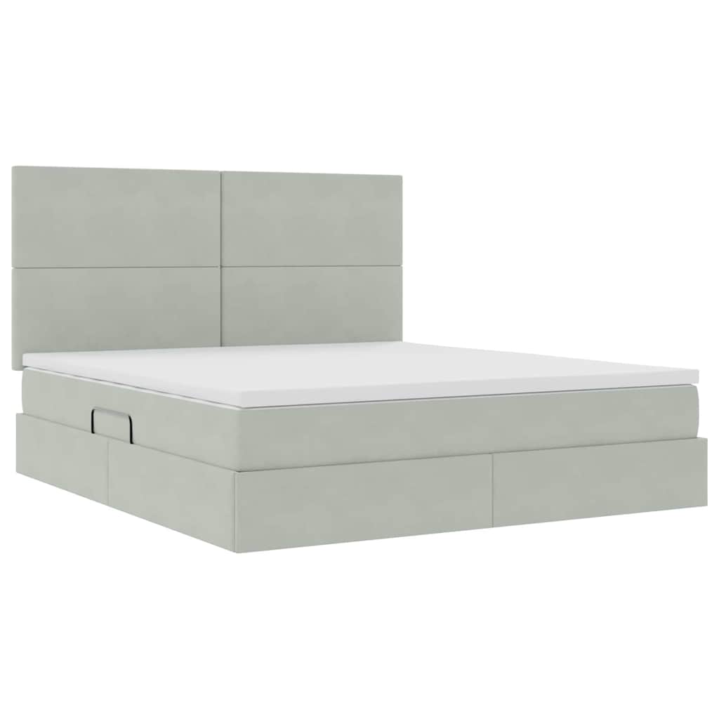 Lit avec rangement et matelas Gris clair 160 x 200 cm Velours - XIOS