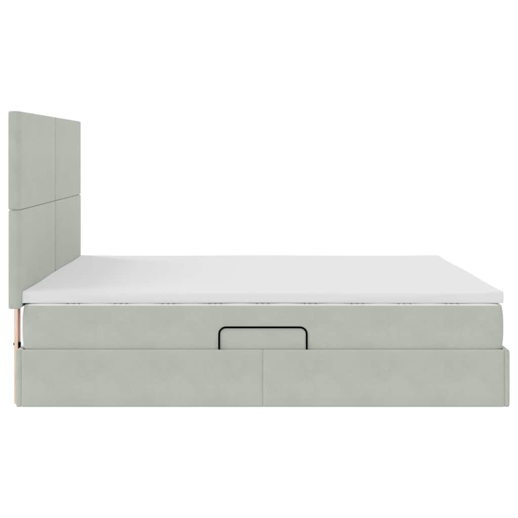 Lit avec rangement et matelas Gris clair 160 x 200 cm Velours - XIOS