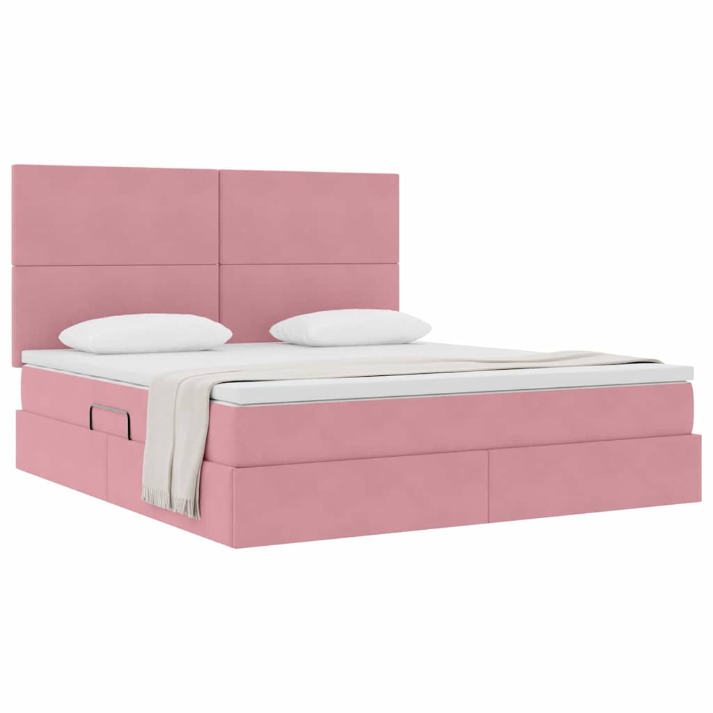 Lit avec rangement et matelas Rose 160 x 200 cm Velours - XIOS