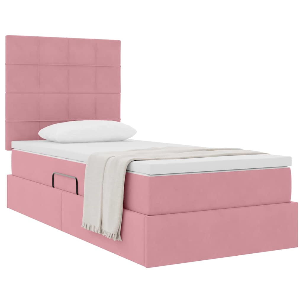 Lit avec rangement et matelas Rose 90 x 190 cm Velours