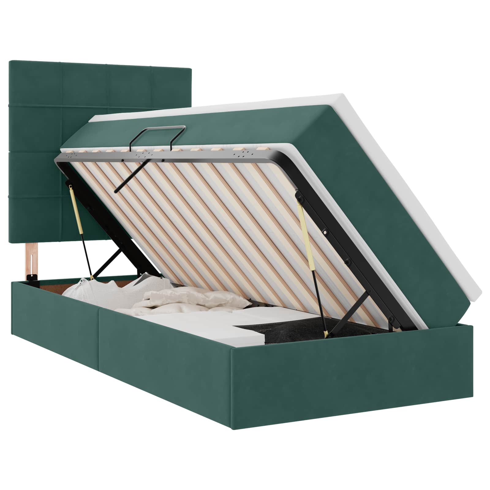 Lit avec rangement et matelas Vert foncé 100 x 200 cm Velours - XIOS