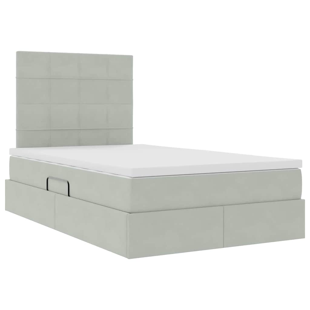 Lit avec rangement et matelas Gris clair 120 x 190 cm Velours - XIOS
