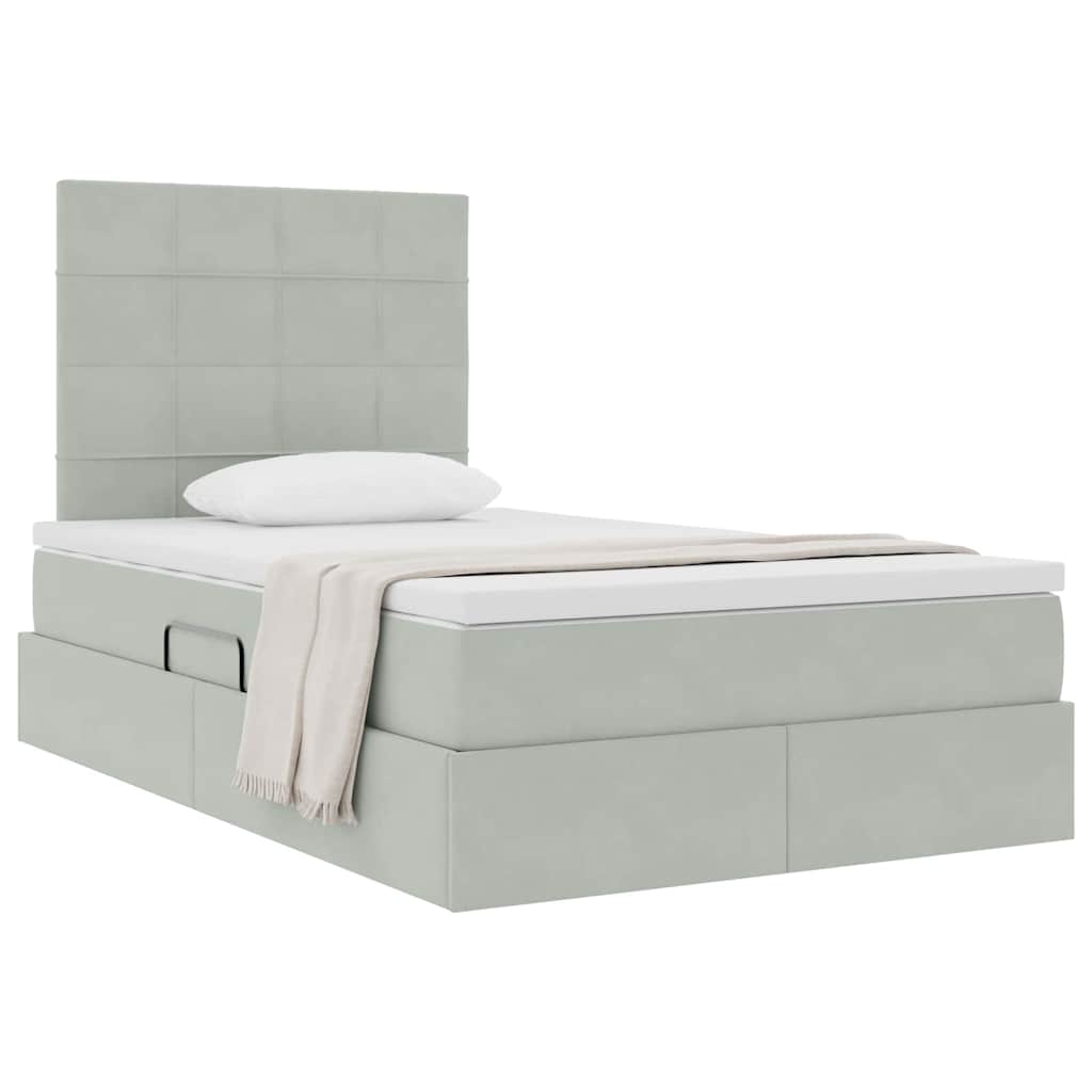 Lit avec rangement et matelas Gris clair 120 x 190 cm Velours - XIOS