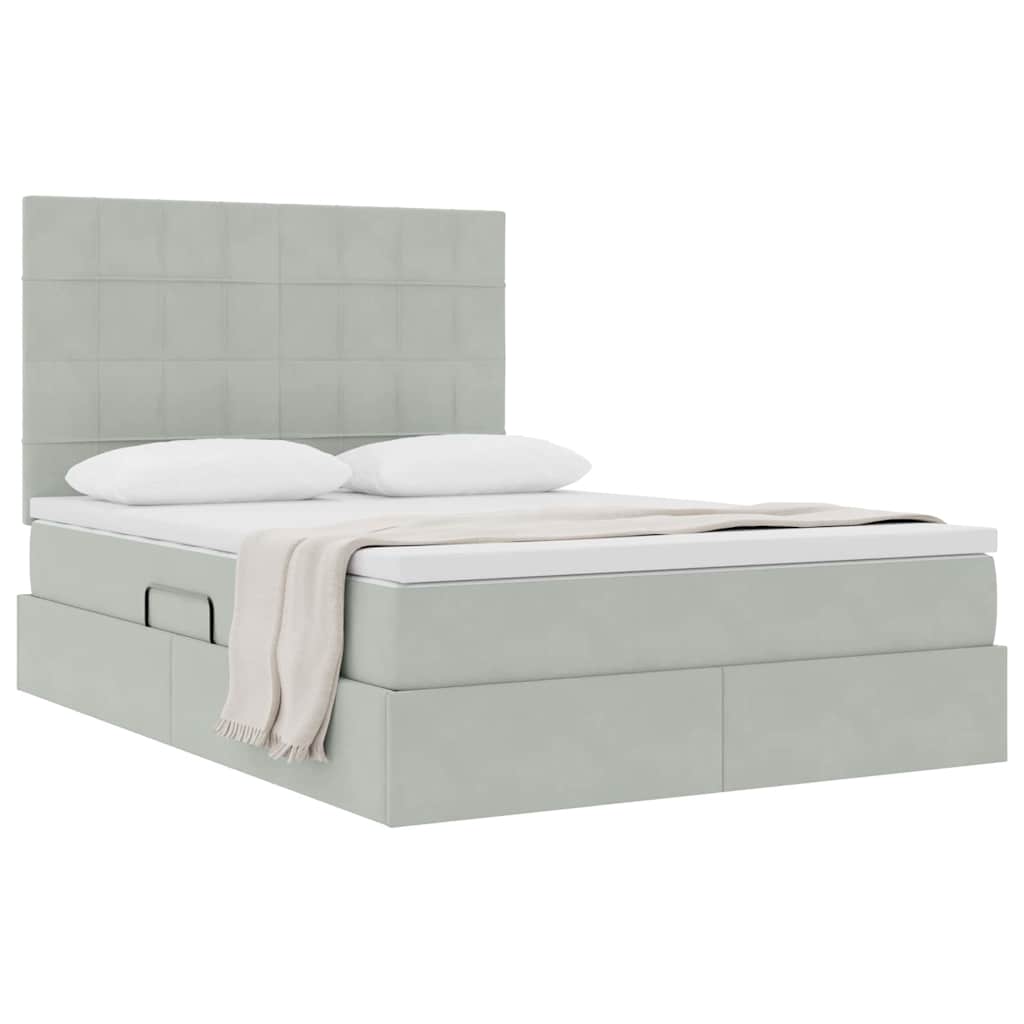 Lit avec rangement et matelas Gris clair 140 x 190 cm Velours - XIOS