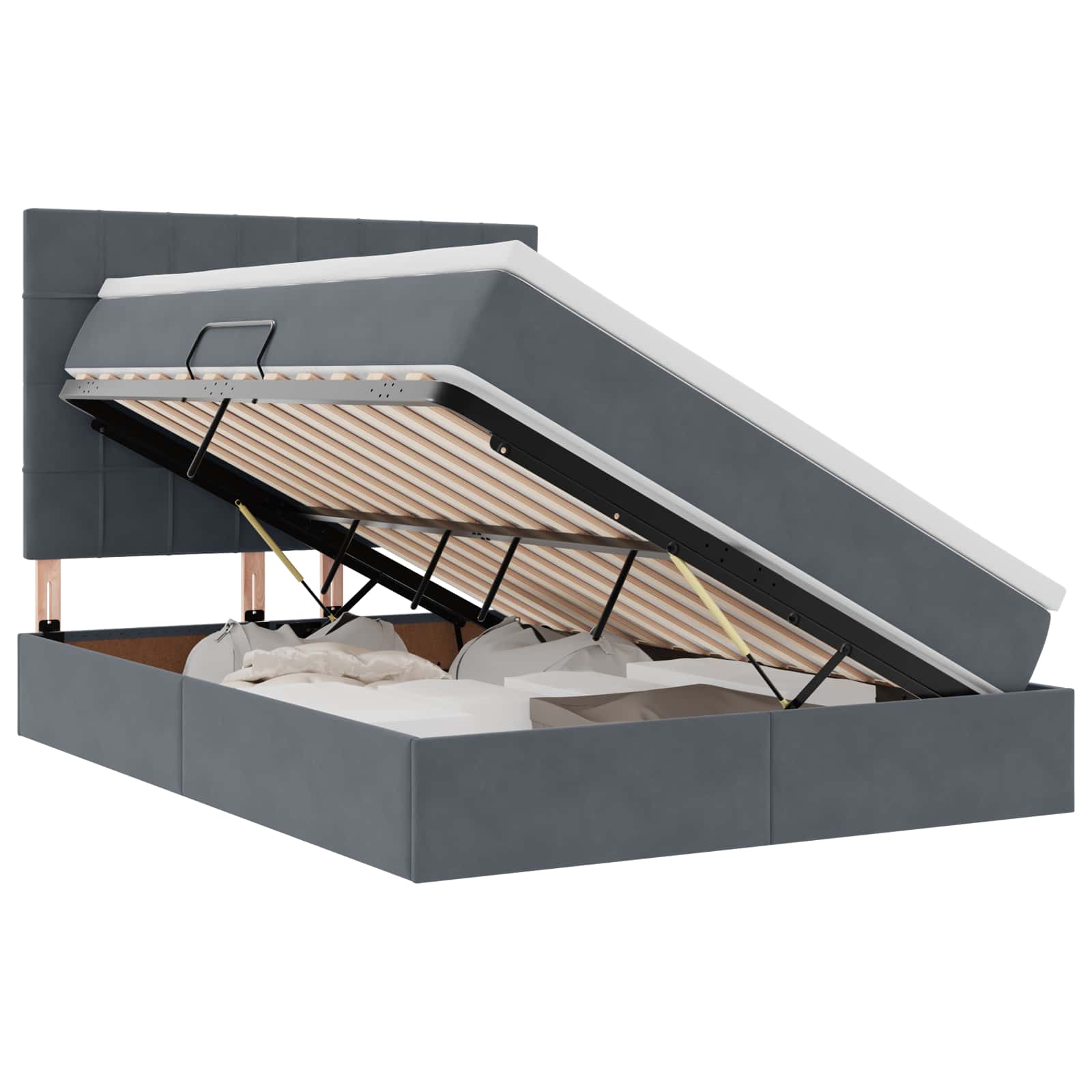 Lit avec rangement et matelas Gris foncé 140 x 190 cm Velours - XIOS