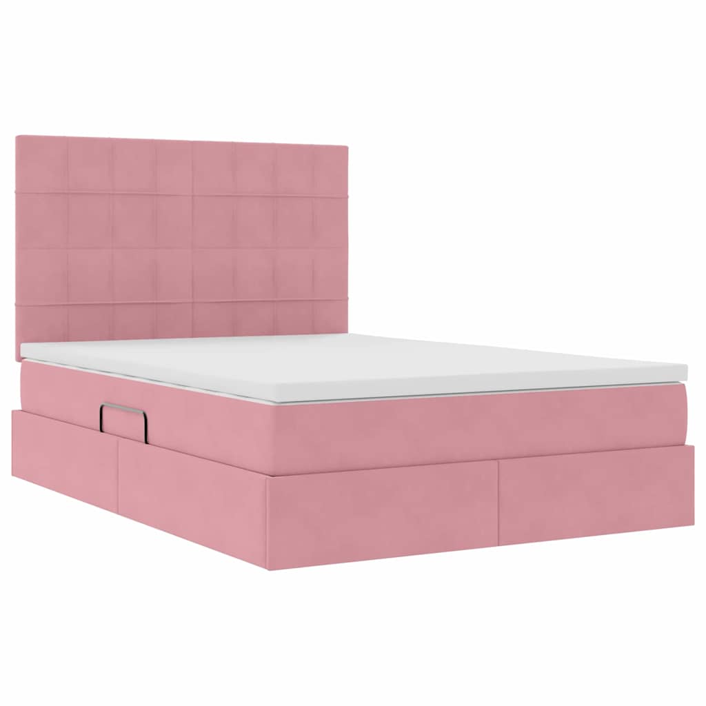 Lit avec rangement et matelas Rose 140 x 190 cm Velours - XIOS