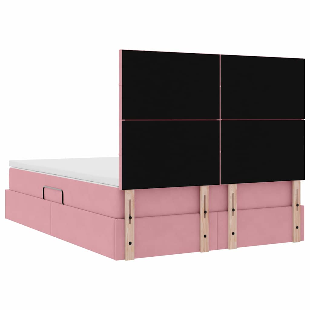 Lit avec rangement et matelas Rose 140 x 190 cm Velours - XIOS