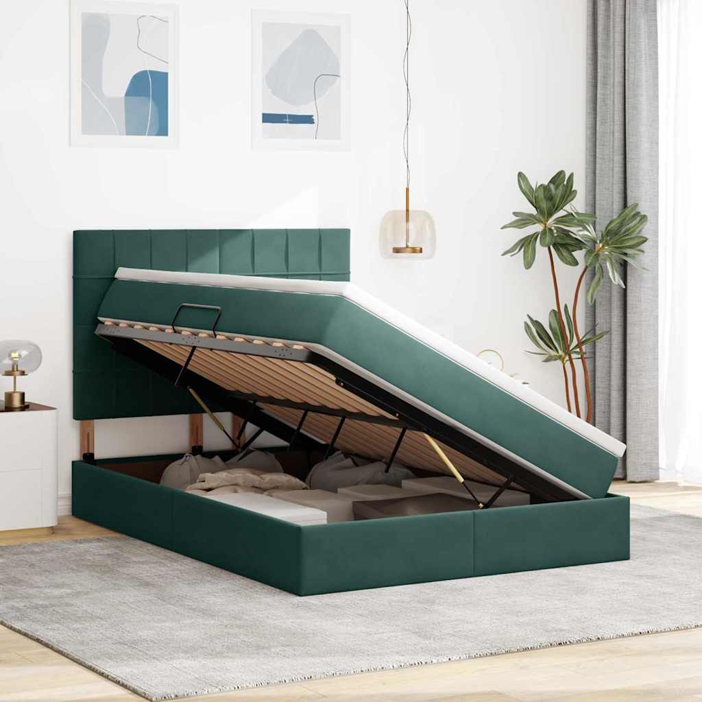 Lit avec rangement et matelas Vert foncé 140 x 200 cm Velours - XIOS
