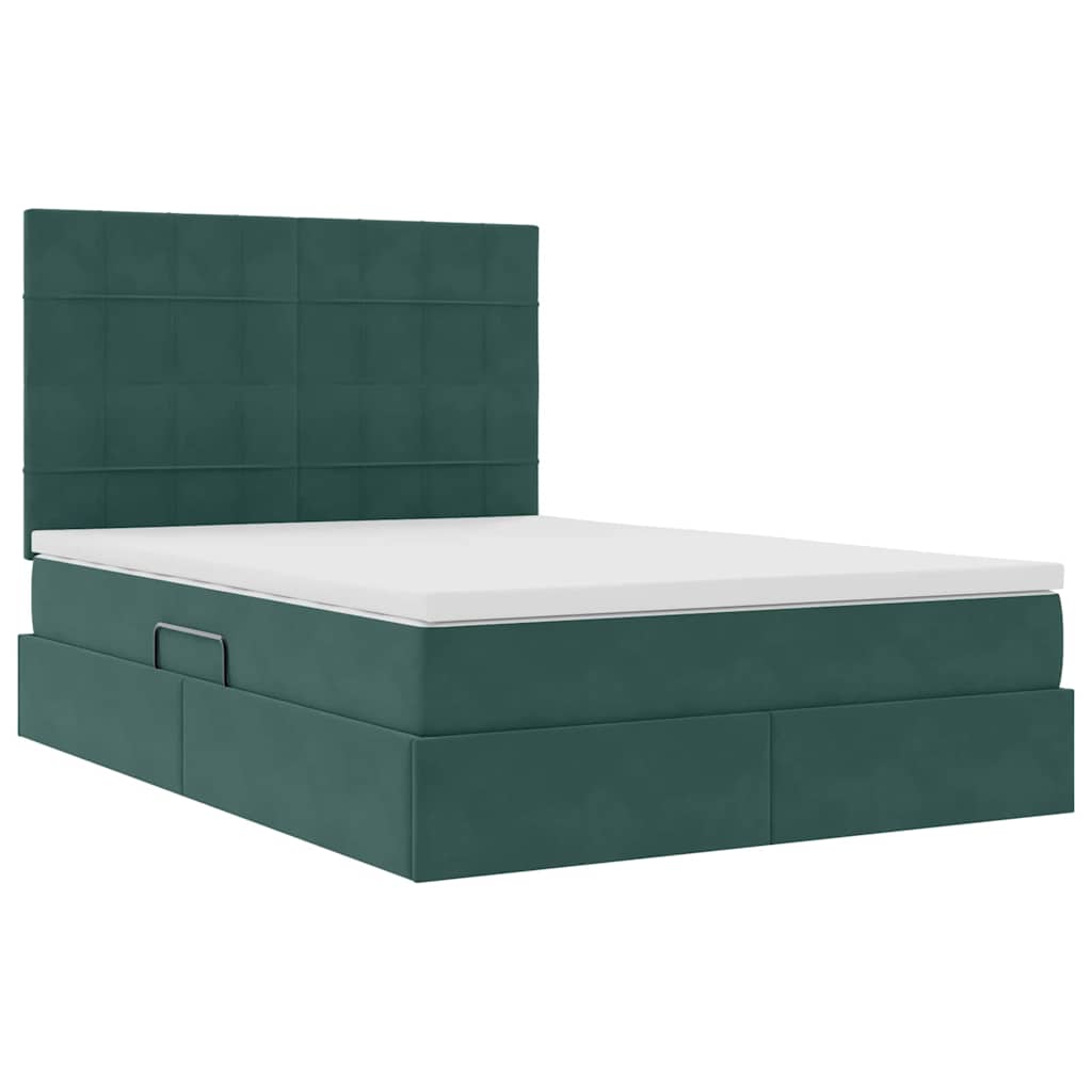 Lit avec rangement et matelas Vert foncé 140 x 200 cm Velours - XIOS