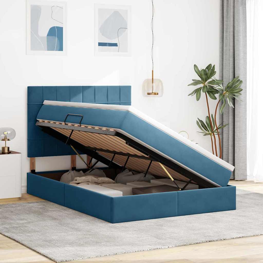 Lit avec rangement et matelas Bleu foncé 140 x 200 cm Velours - XIOS