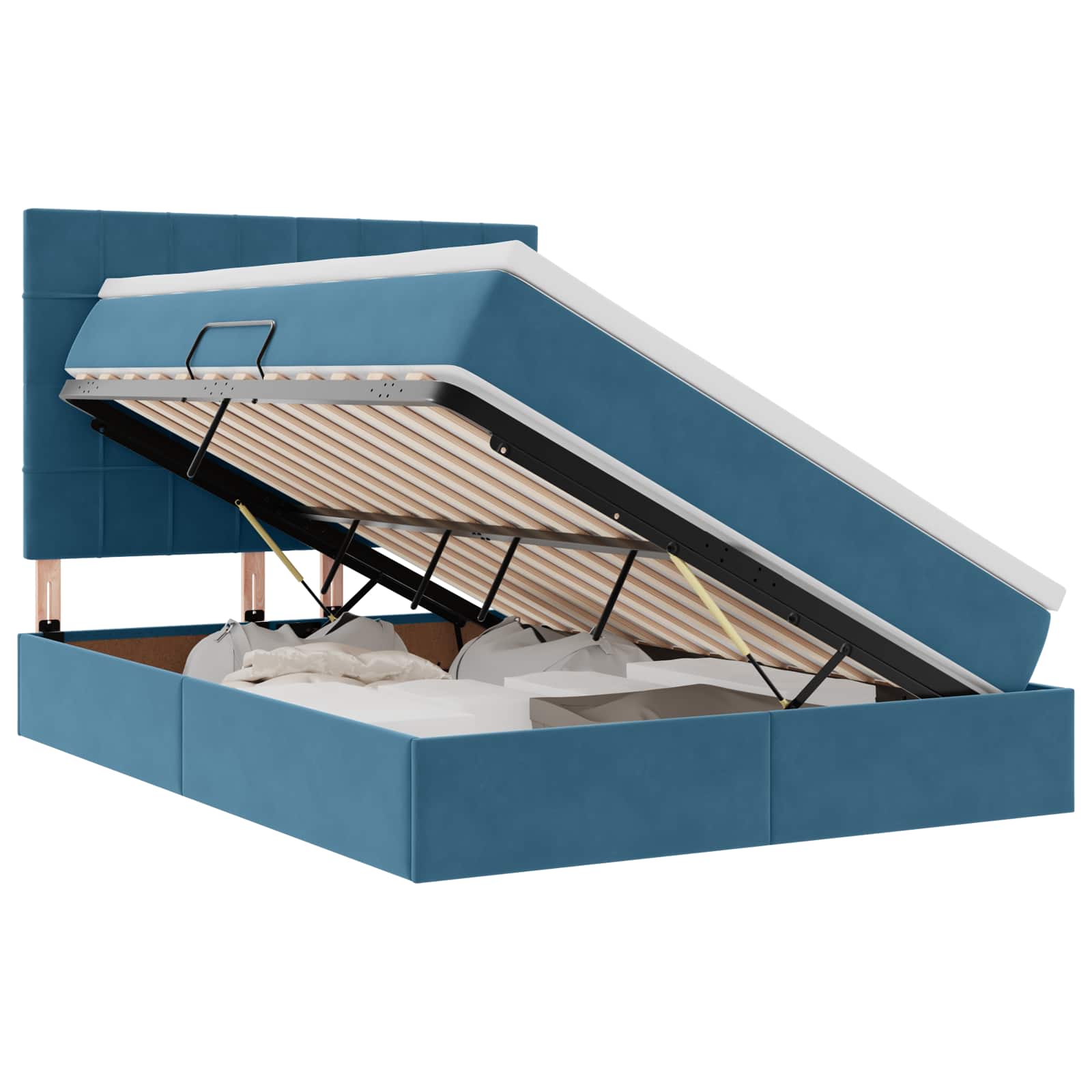 Lit avec rangement et matelas Bleu foncé 140 x 200 cm Velours - XIOS