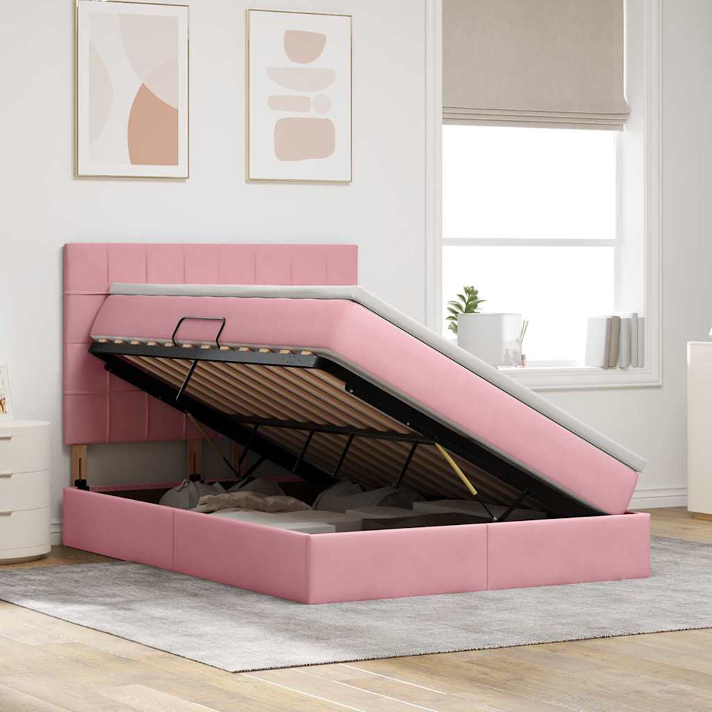 Lit avec rangement et matelas Rose 140 x 200 cm Velours - XIOS