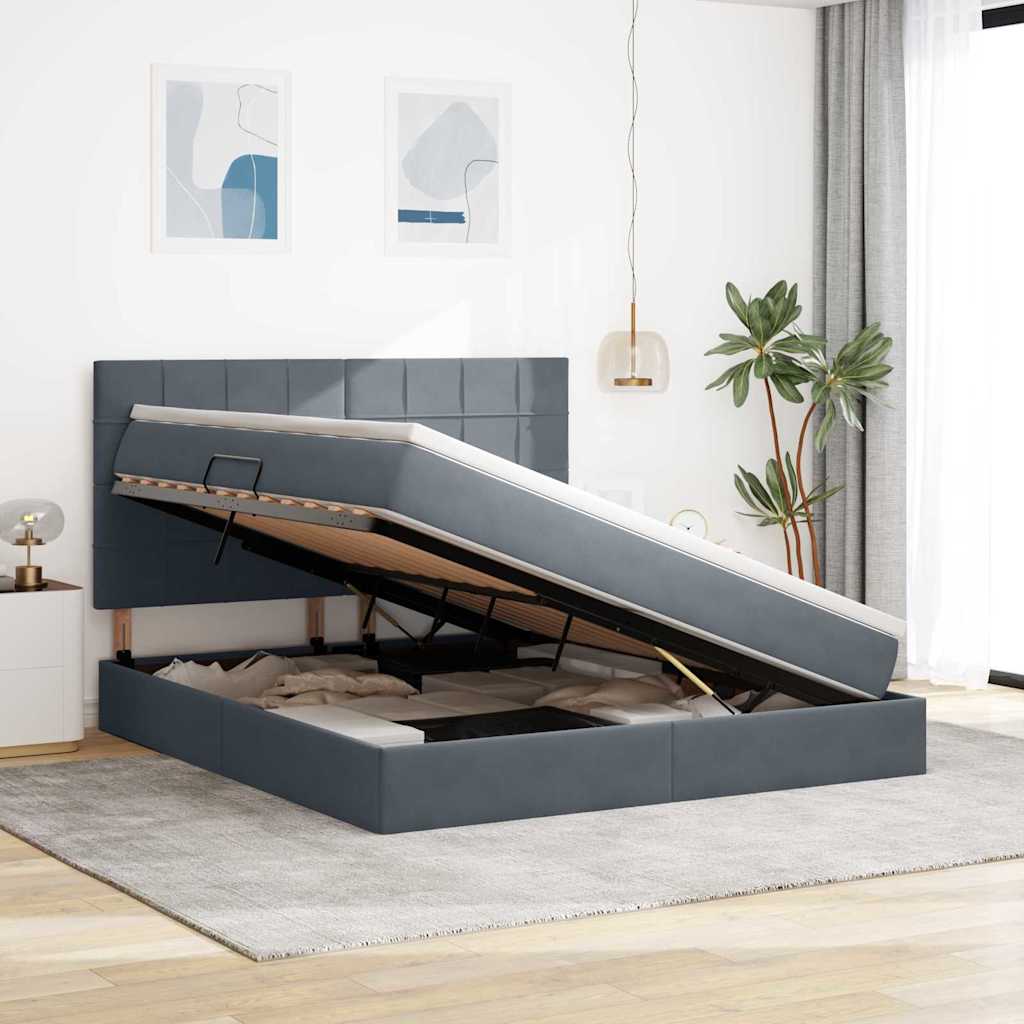 Lit avec rangement et matelas Gris foncé 160 x 200 cm Velours - XIOS