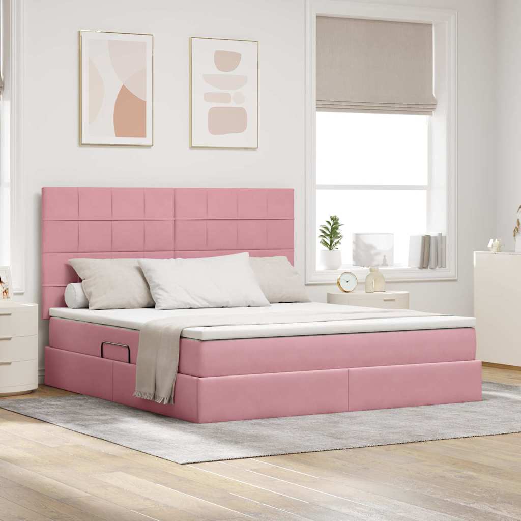 Lit avec rangement et matelas Rose 160 x 200 cm Velours - XIOS