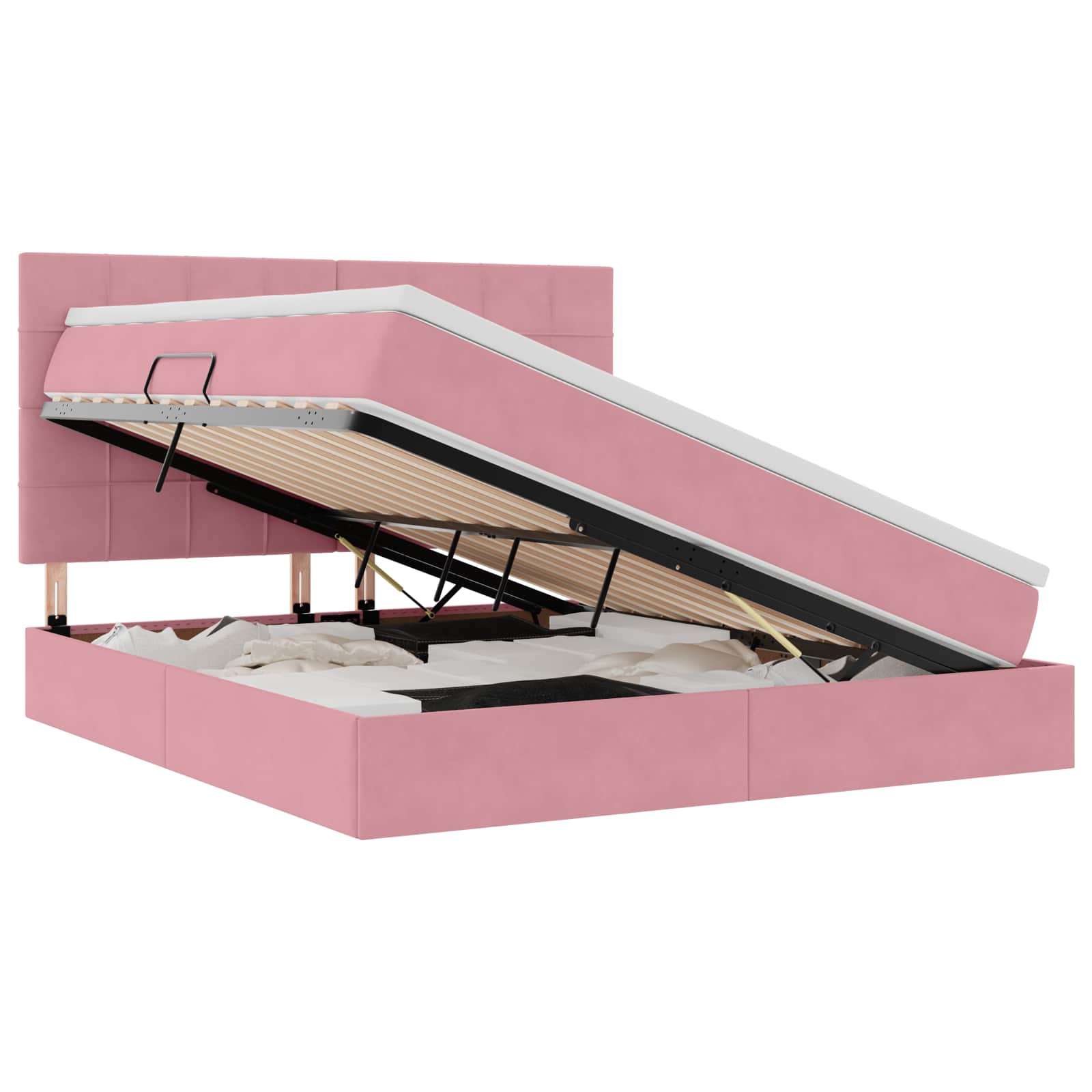 Lit avec rangement et matelas Rose 160 x 200 cm Velours - XIOS
