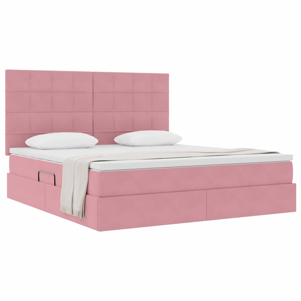 Lit avec rangement et matelas Rose 160 x 200 cm Velours - XIOS