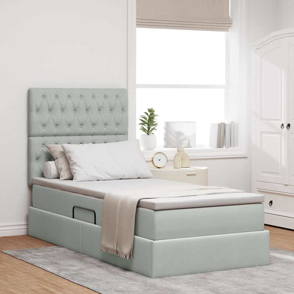 Lit avec rangement et matelas Gris clair 90 x 190 cm Velours - XIOS