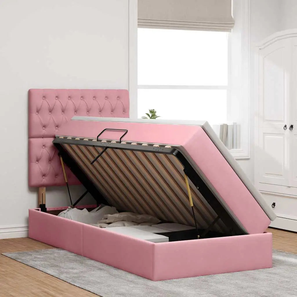 Lit avec rangement et matelas Rose 90 x 200 cm Velours - XIOS