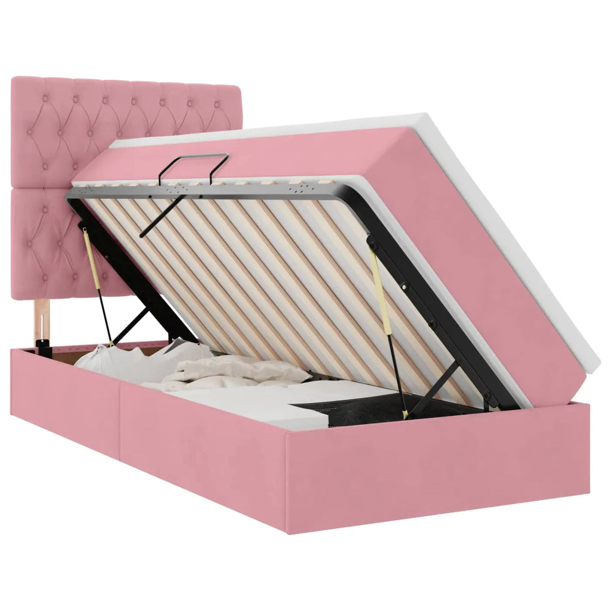 Lit avec rangement et matelas Rose 90 x 200 cm Velours - XIOS