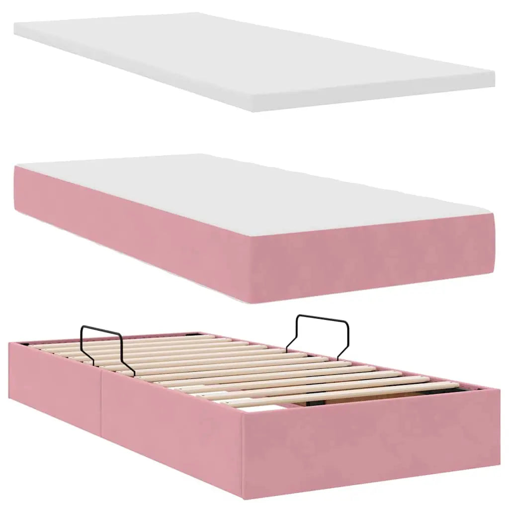 Lit avec rangement et matelas Rose 90 x 200 cm Velours - XIOS