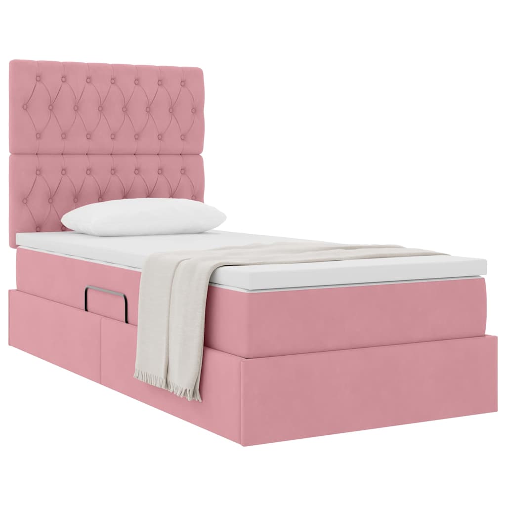 Lit avec rangement et matelas Rose 90 x 200 cm Velours - XIOS