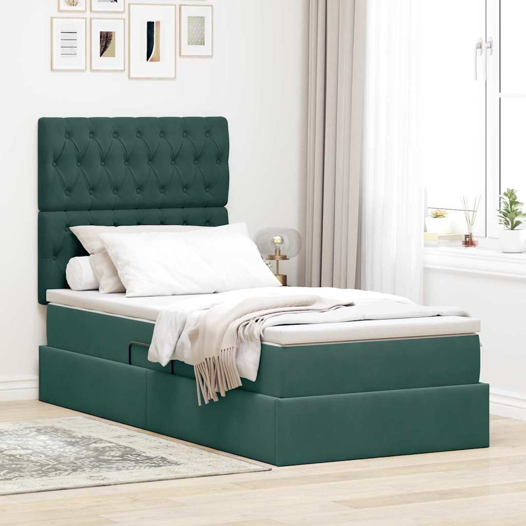 Lit avec rangement et matelas Vert foncé 100 x 200 cm Velours - XIOS