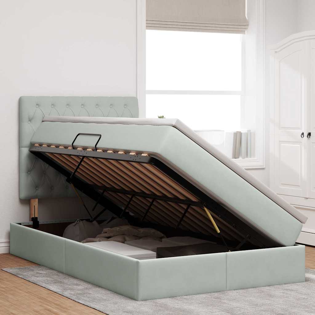 Lit avec rangement et matelas Gris clair 120 x 190 cm Velours - XIOS