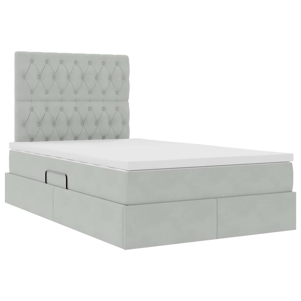 Lit avec rangement et matelas Gris clair 120 x 190 cm Velours - XIOS
