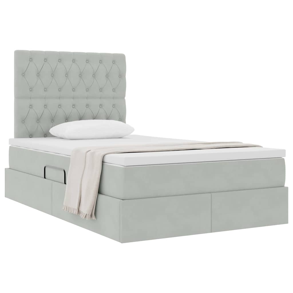 Lit avec rangement et matelas Gris clair 120 x 190 cm Velours - XIOS