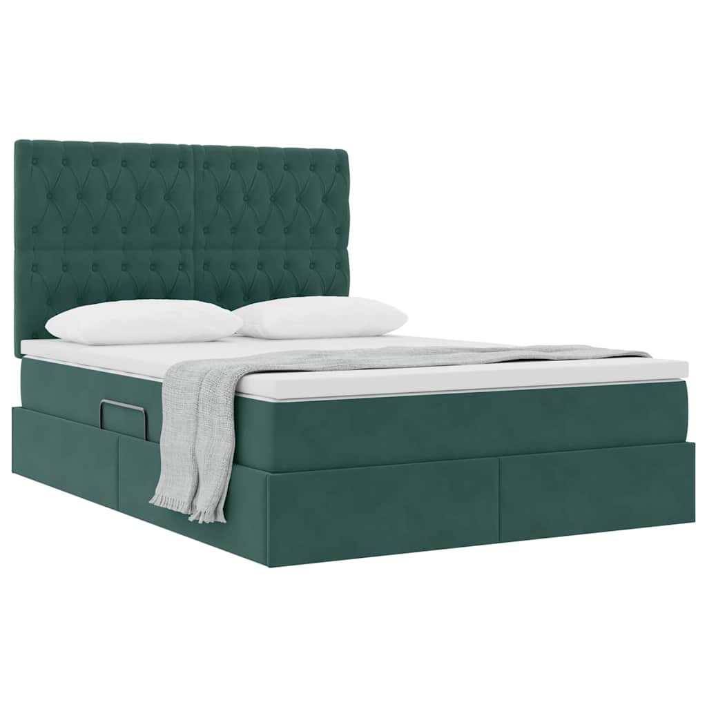 Lit avec rangement et matelas Vert foncé 140 x 190 cm Velours - XIOS