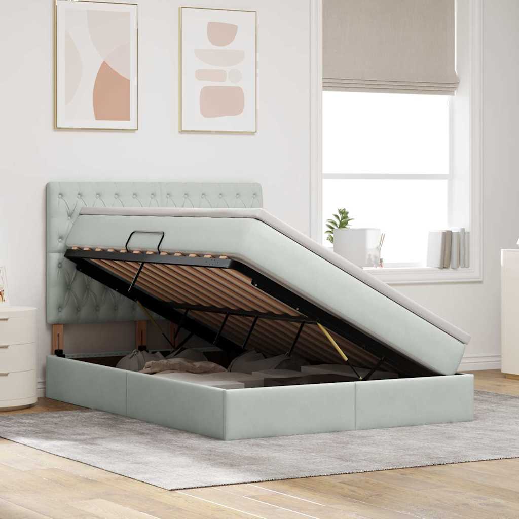 Lit avec rangement et matelas Gris clair 140 x 200 cm Velours - XIOS
