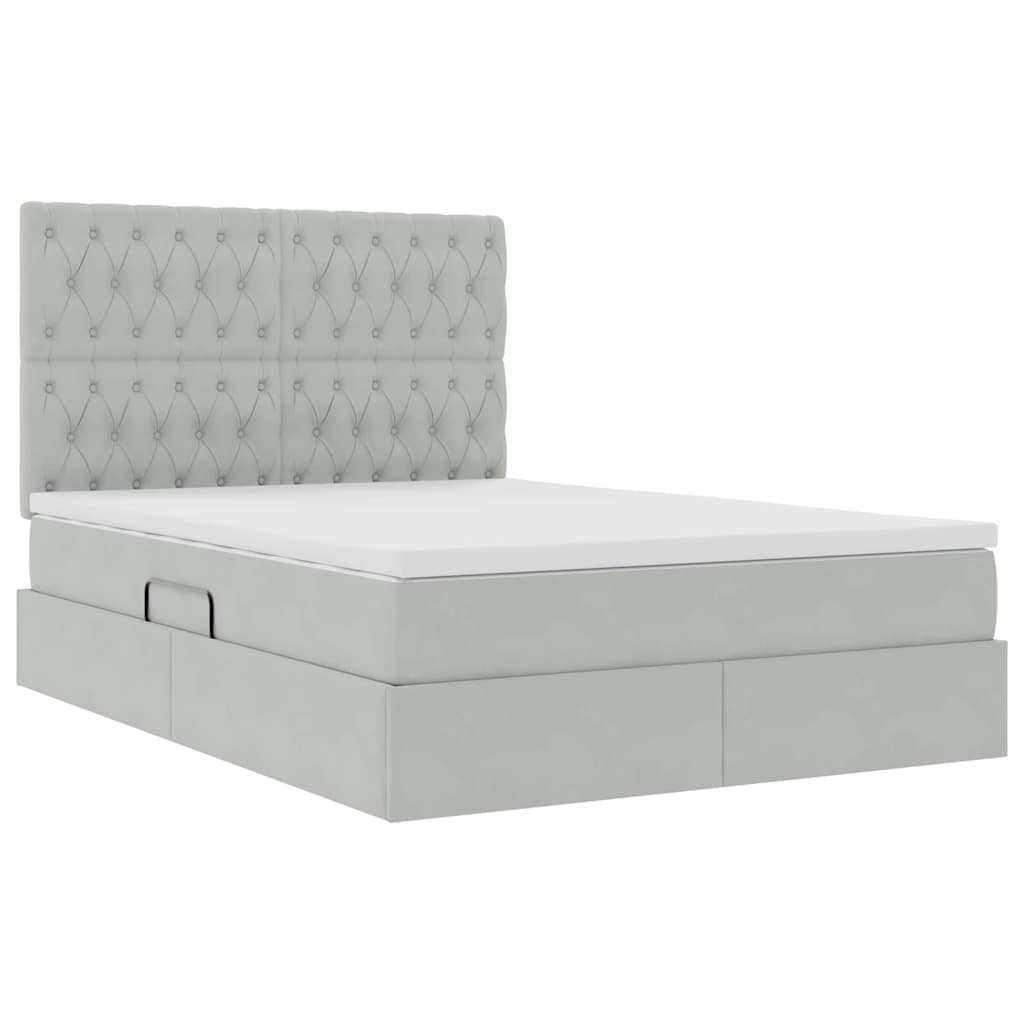 Lit avec rangement et matelas Gris clair 140 x 200 cm Velours - XIOS