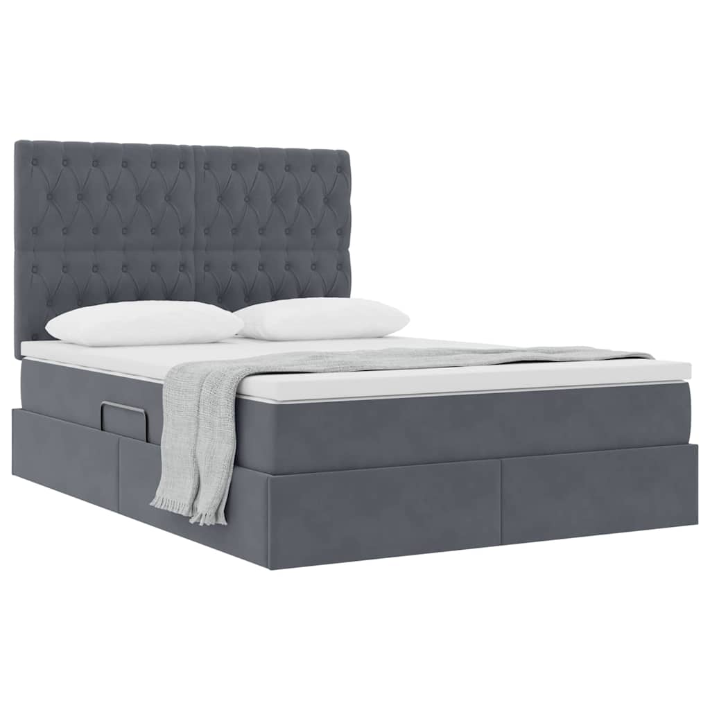 Lit avec rangement et matelas Gris foncé 140 x 200 cm Velours - XIOS