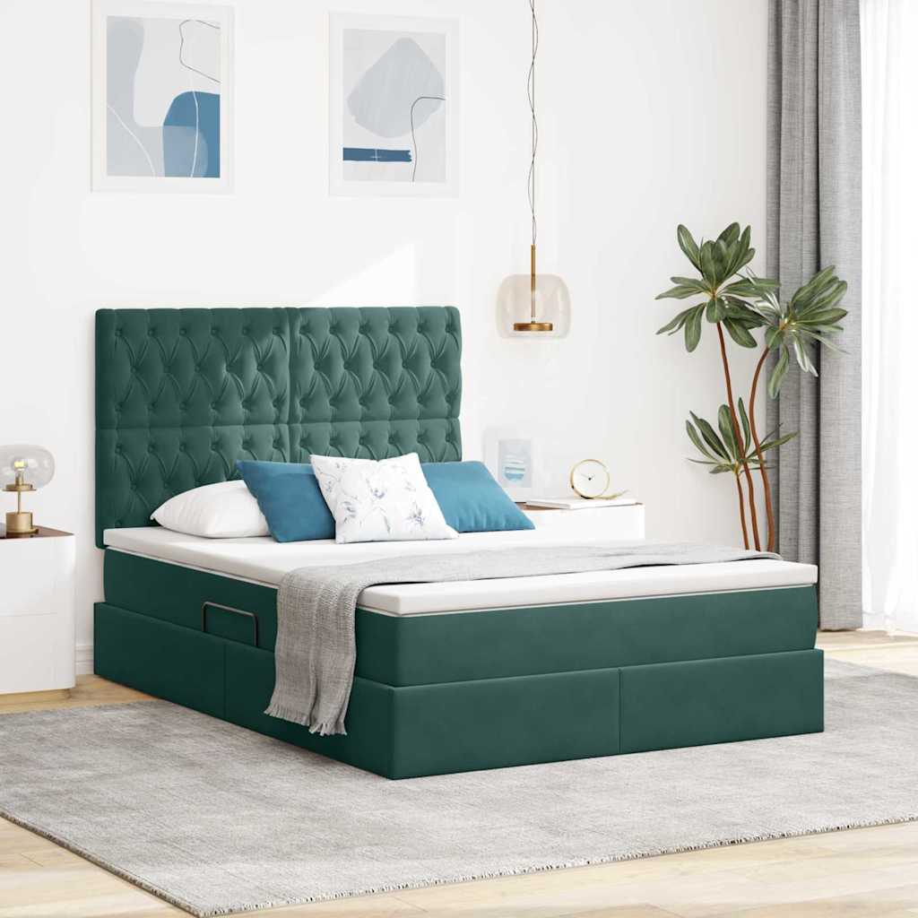 Lit avec rangement et matelas Vert foncé 140 x 200 cm Velours - XIOS