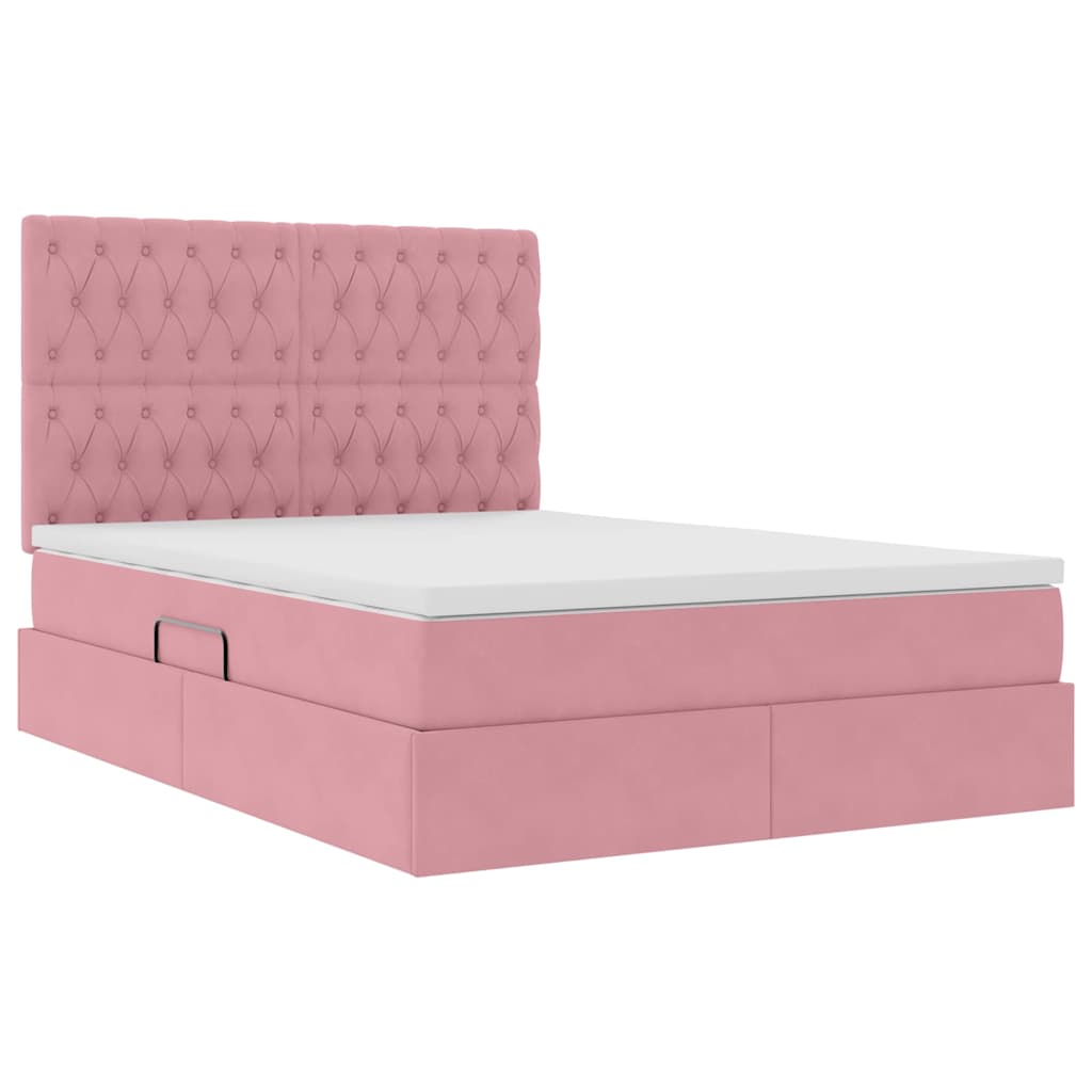 Lit avec rangement et matelas Rose 140 x 200 cm Velours - XIOS