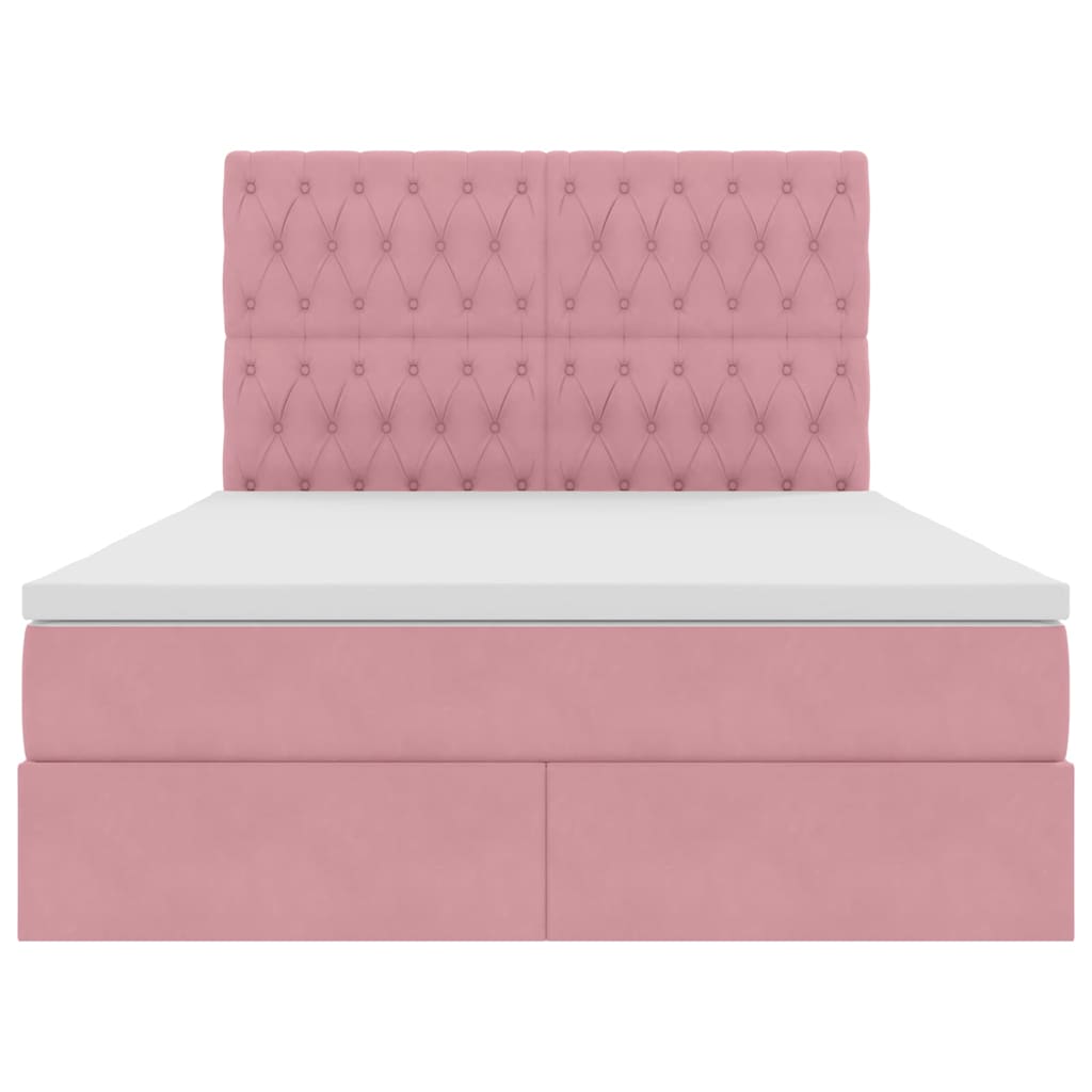 Lit avec rangement et matelas Rose 140 x 200 cm Velours - XIOS