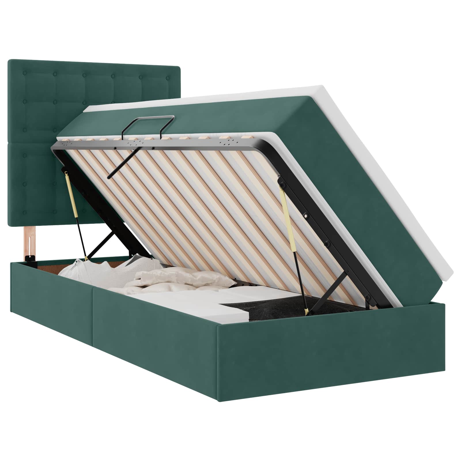Lit avec rangement et matelas Vert foncé 90 x 190 cm Velours - XIOS