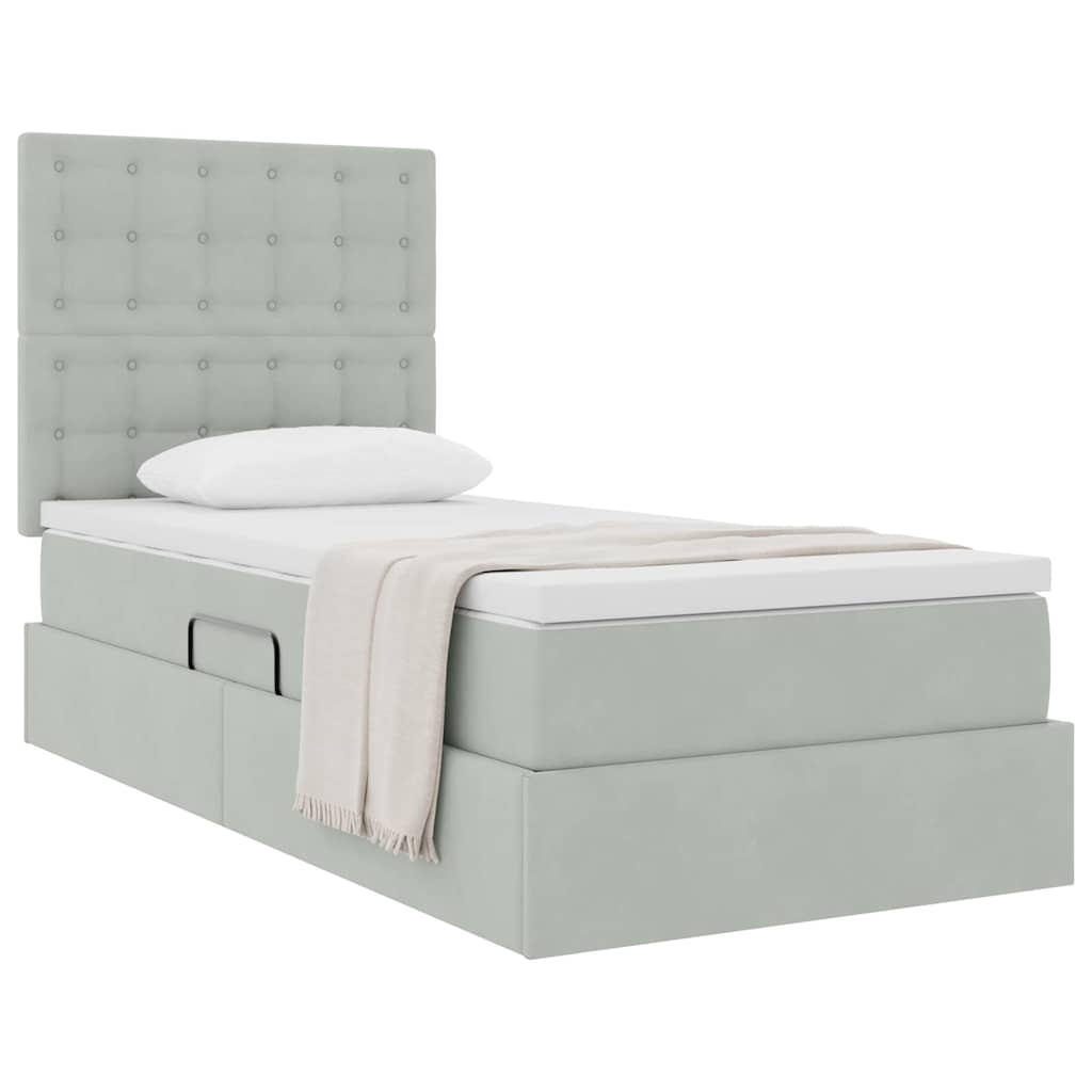 Lit avec rangement et matelas Gris clair 90 x 200 cm Velours - XIOS