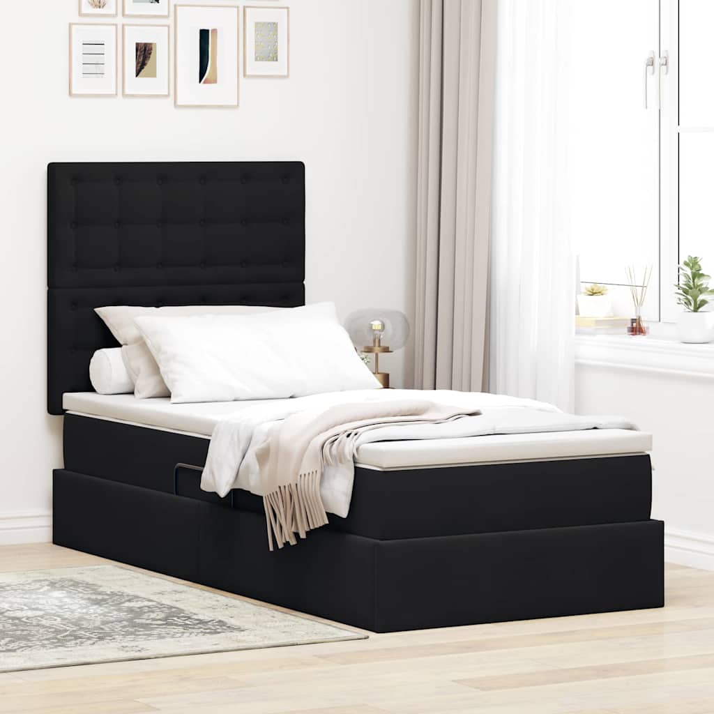 Lit avec rangement et matelas Noir 90 x 200 cm Velours - XIOS