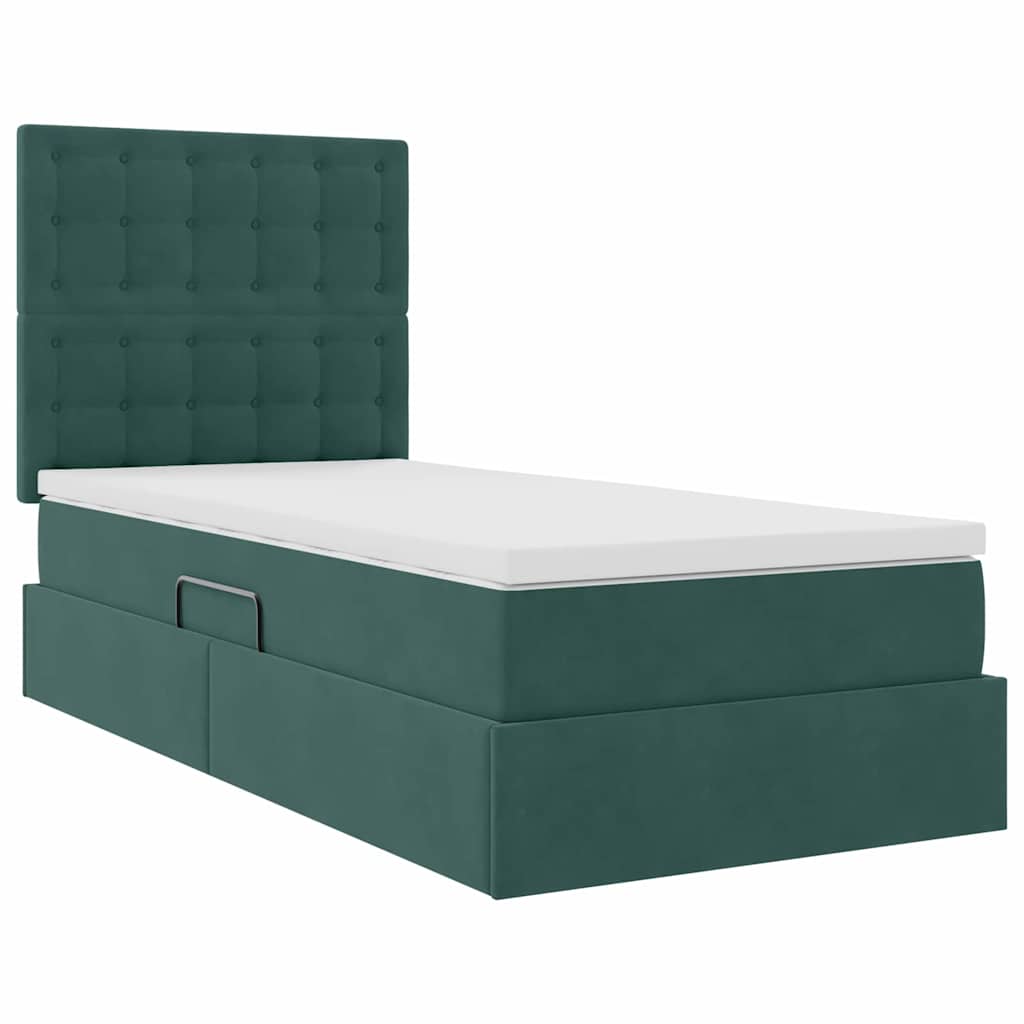 Lit avec rangement et matelas Vert foncé 90 x 200 cm Velours - XIOS