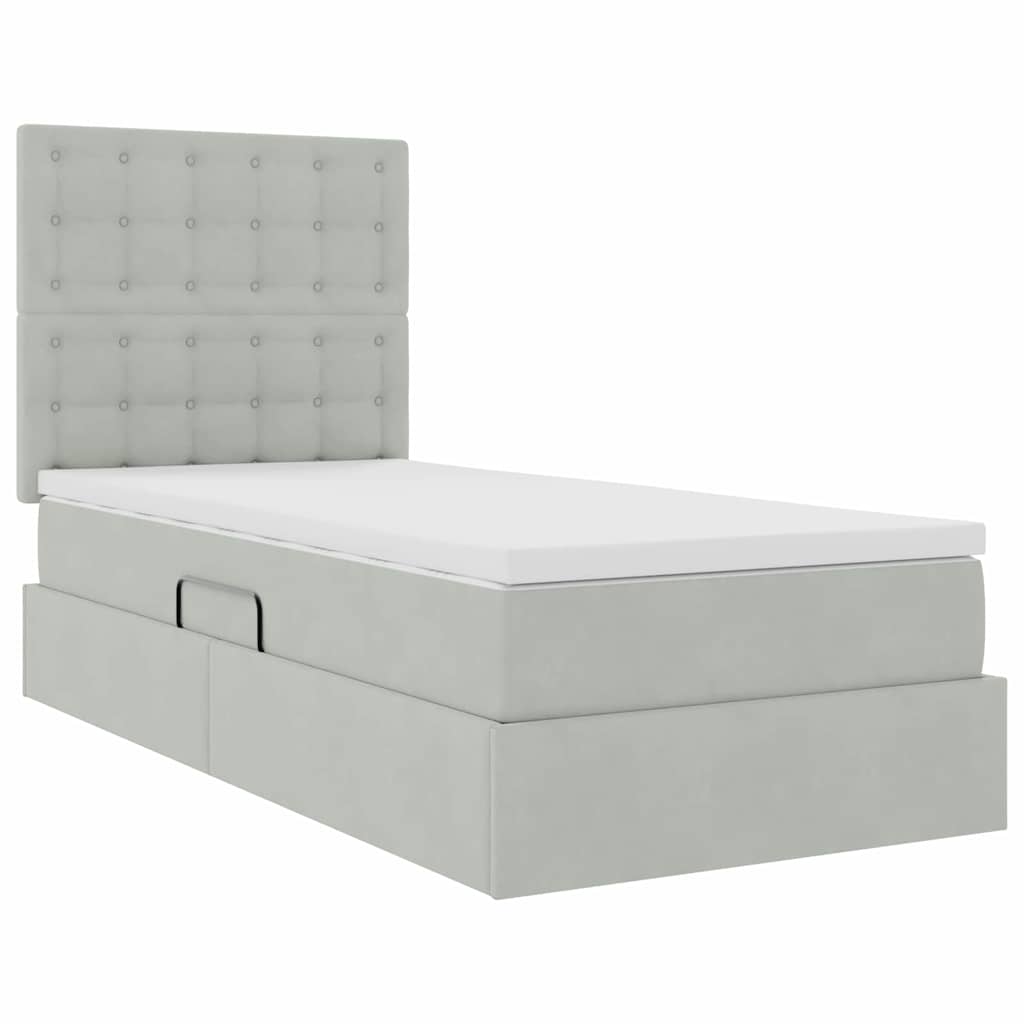 Lit avec rangement et matelas Gris clair 100 x 200 cm Velours - XIOS