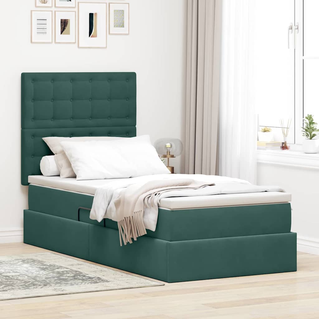 Lit avec rangement et matelas Vert foncé 100 x 200 cm Velours - XIOS