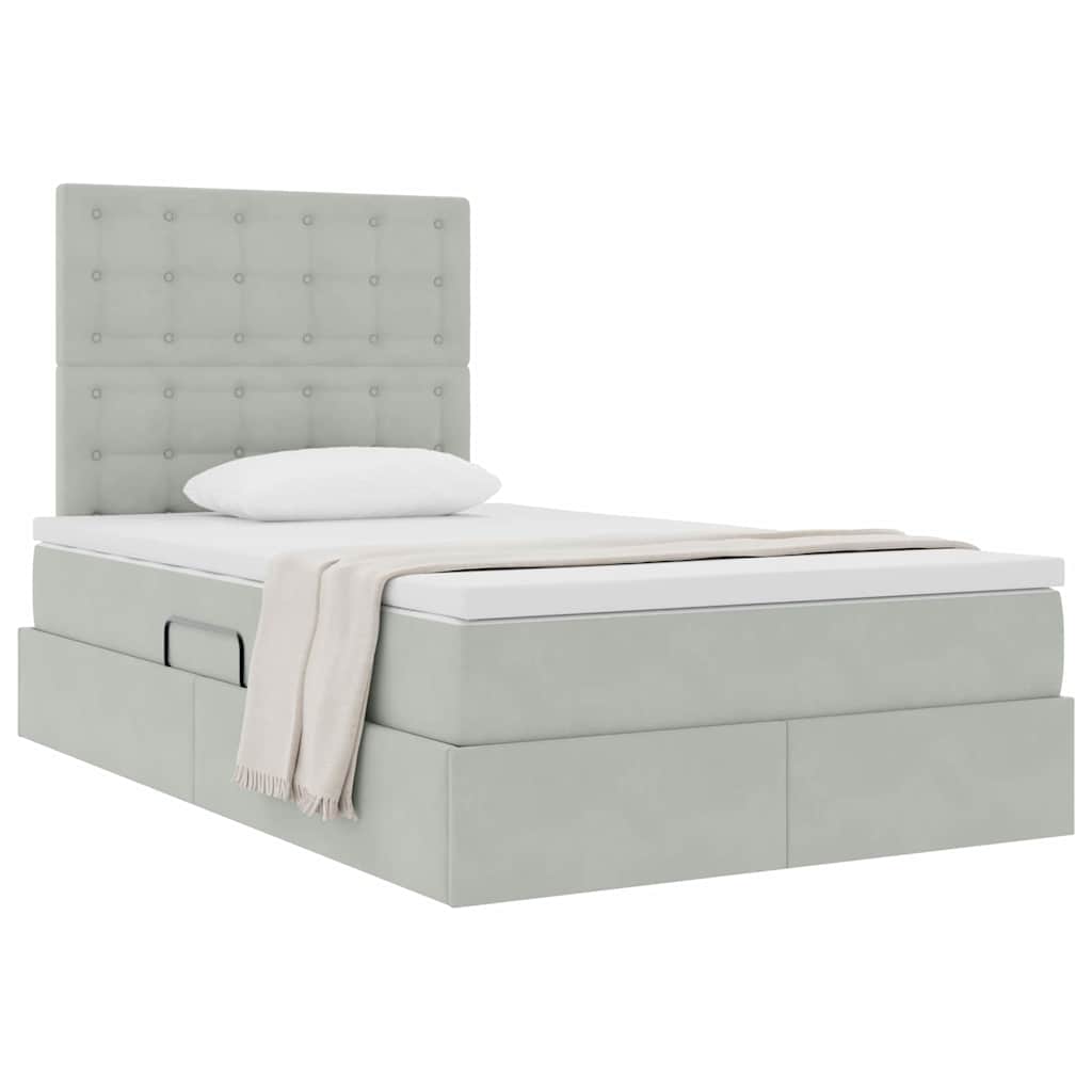 Lit avec rangement et matelas Gris clair 120 x 190 cm Velours - XIOS