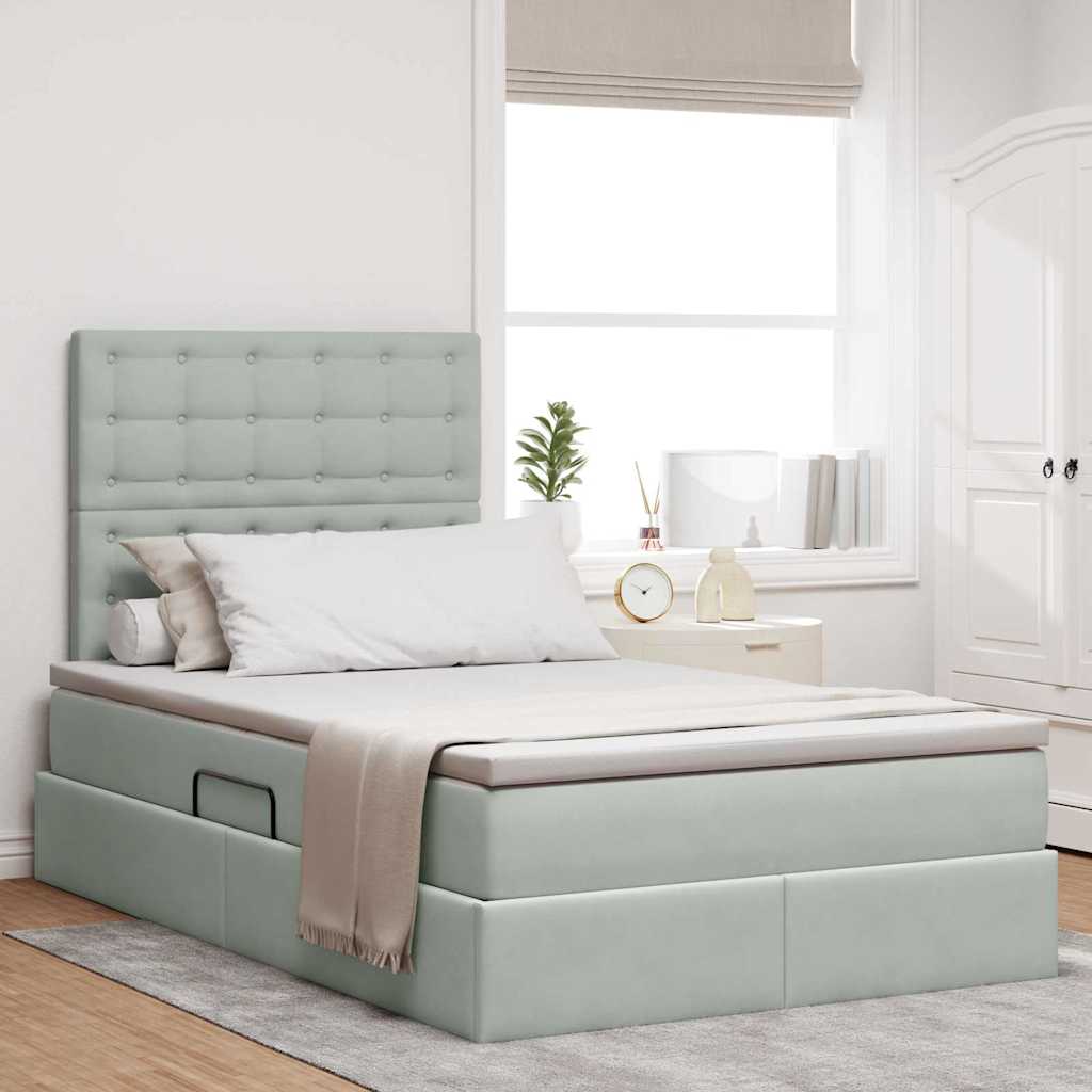 Lit avec rangement et matelas Gris clair 120 x 200 cm Velours - XIOS