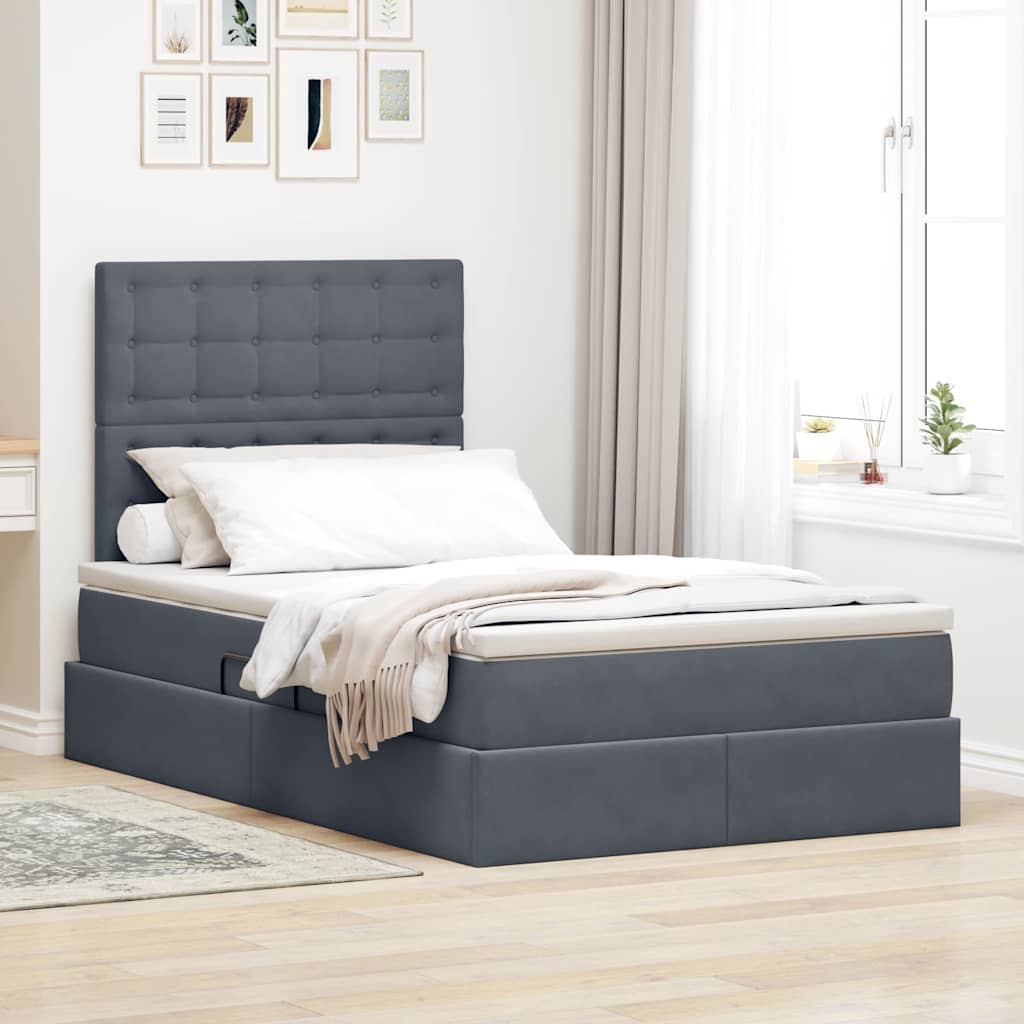 Lit avec rangement et matelas Gris foncé 120 x 200 cm Velours - XIOS