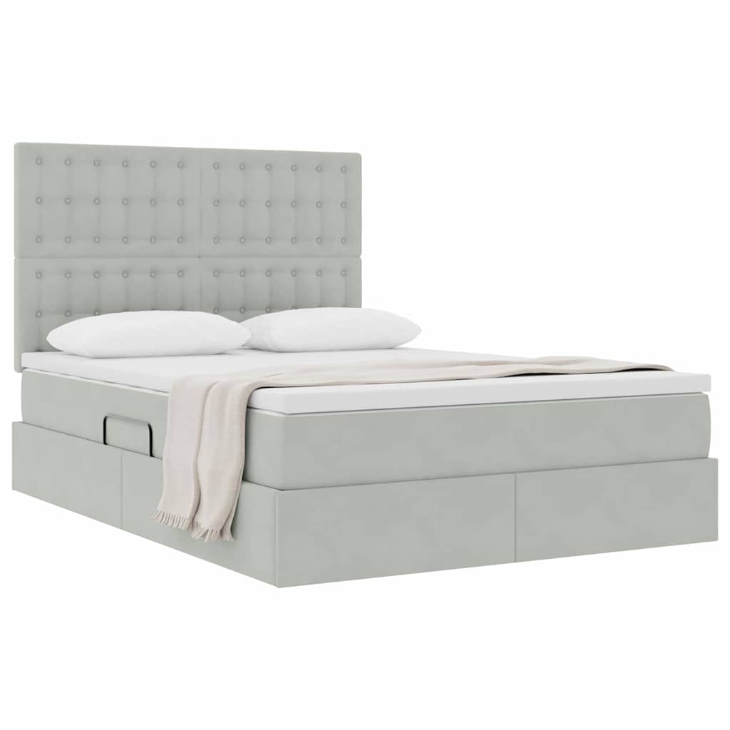 Lit avec rangement et matelas Gris clair 140 x 190 cm Velours - XIOS