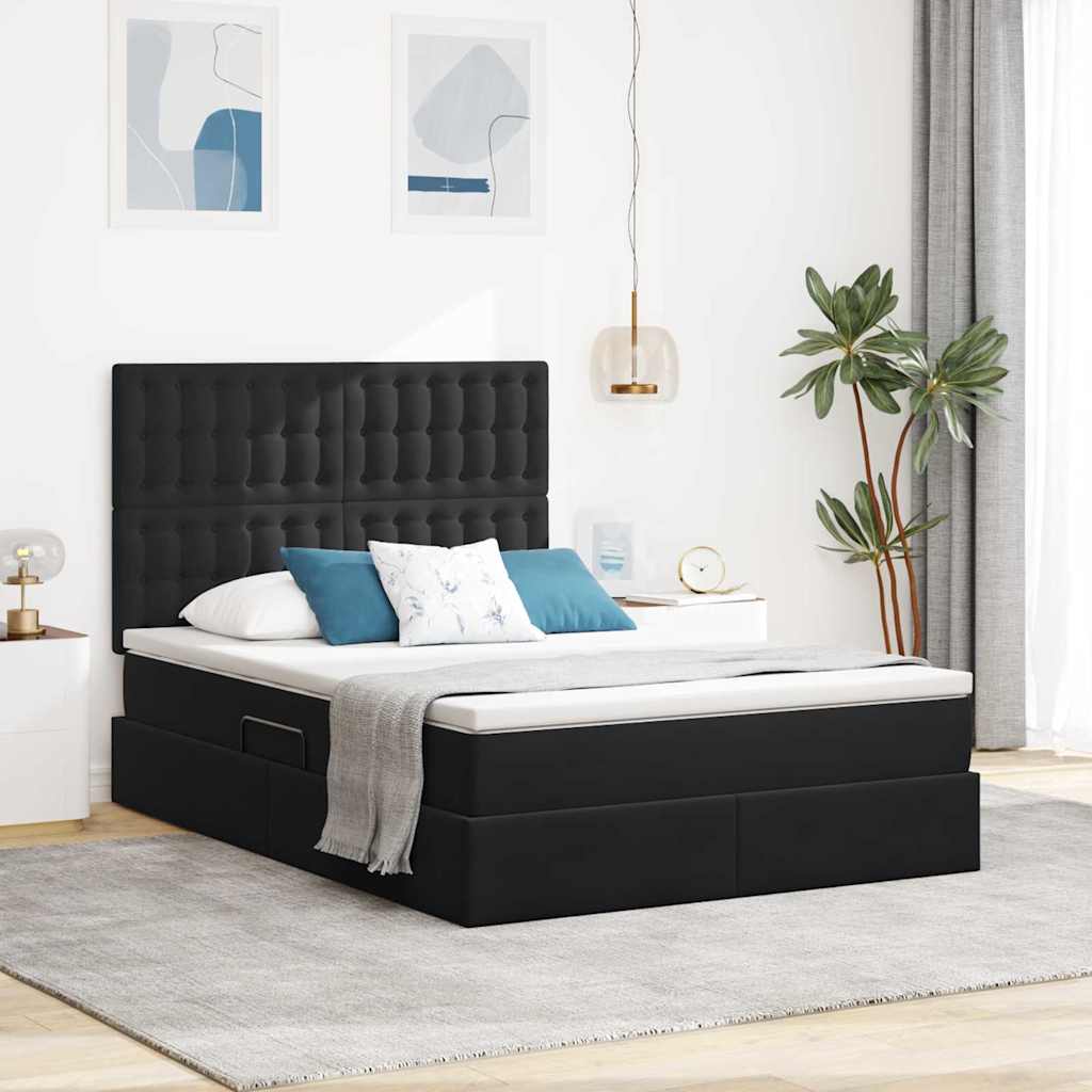Lit avec rangement et matelas Noir 140 x 190 cm Velours - XIOS