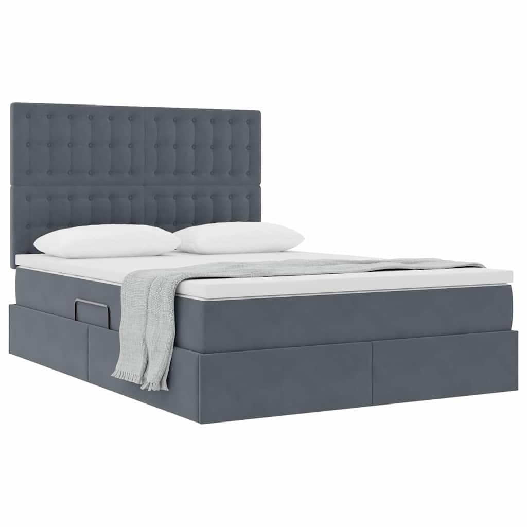 Lit avec rangement et matelas Gris foncé 140 x 200 cm Velours - XIOS