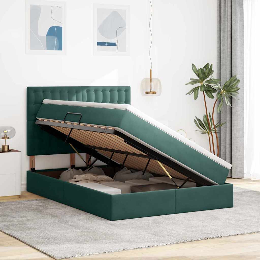 Lit avec rangement et matelas Vert foncé 140 x 200 cm Velours - XIOS