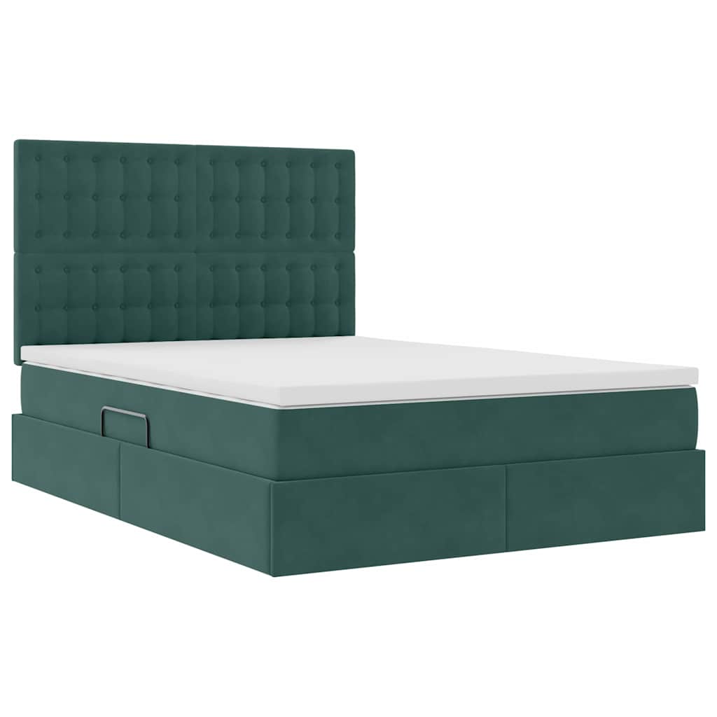 Lit avec rangement et matelas Vert foncé 140 x 200 cm Velours - XIOS